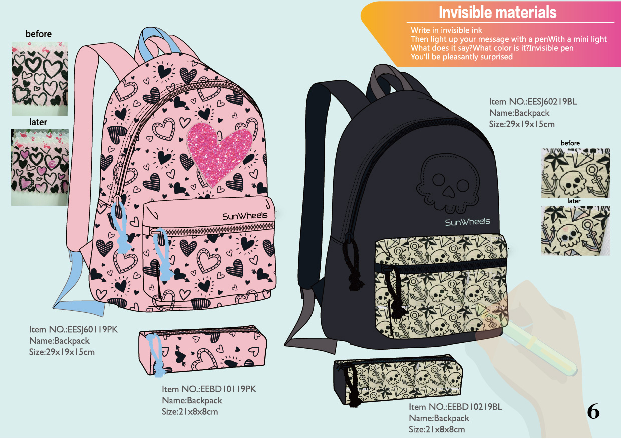 invisible material, writing backpack